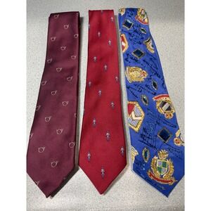 Neck Ties Men's Lot Of 3 Toy Soldier Instrument Brass Bugle Crest Blue Jewels